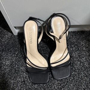 Boohoo Elegant Black Strappy Heels